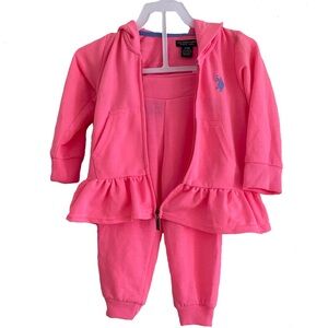 U.S. Polo Assn. Kids Pink Hoodie and Jogger Pant Matching Set